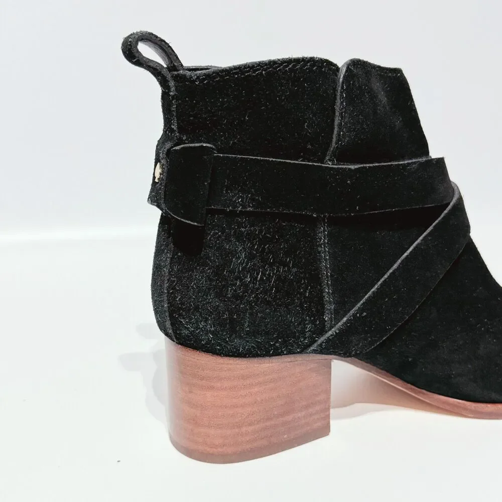 Kate Spade Polly Black Suede Buckle Strap Ankle Booties Boots Women’s Size 8M